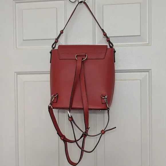 CALVIN KLEIN Women\'s L-REESE CONVERTIBLE BACKPACK PURSE Real Leather Red Calvin Klein Backpack Red Bags & Handbags for Women for sale  main image 4
